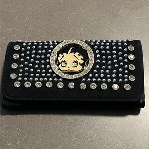 Betty Boop Black Studded Wallet 8”x4”